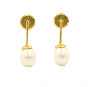 Gold Plated Pearl  Stone Seated Earrings - Timeless Beauty 